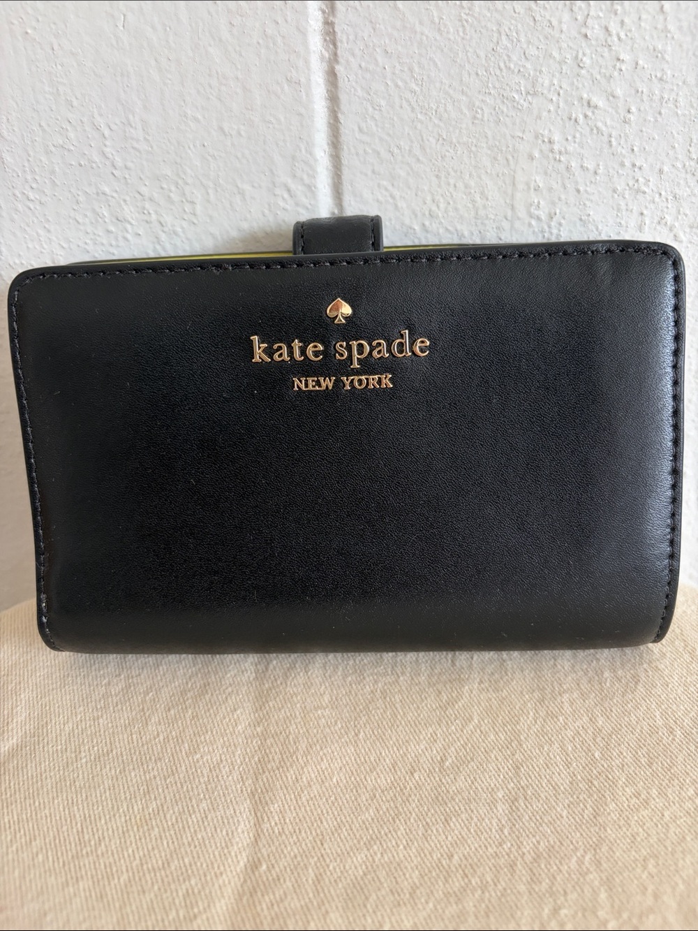 Kate Spade Black Leather Continental Wallet with Gold Logo